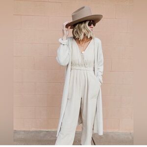 Free People Cream Waffle Jumpsuit